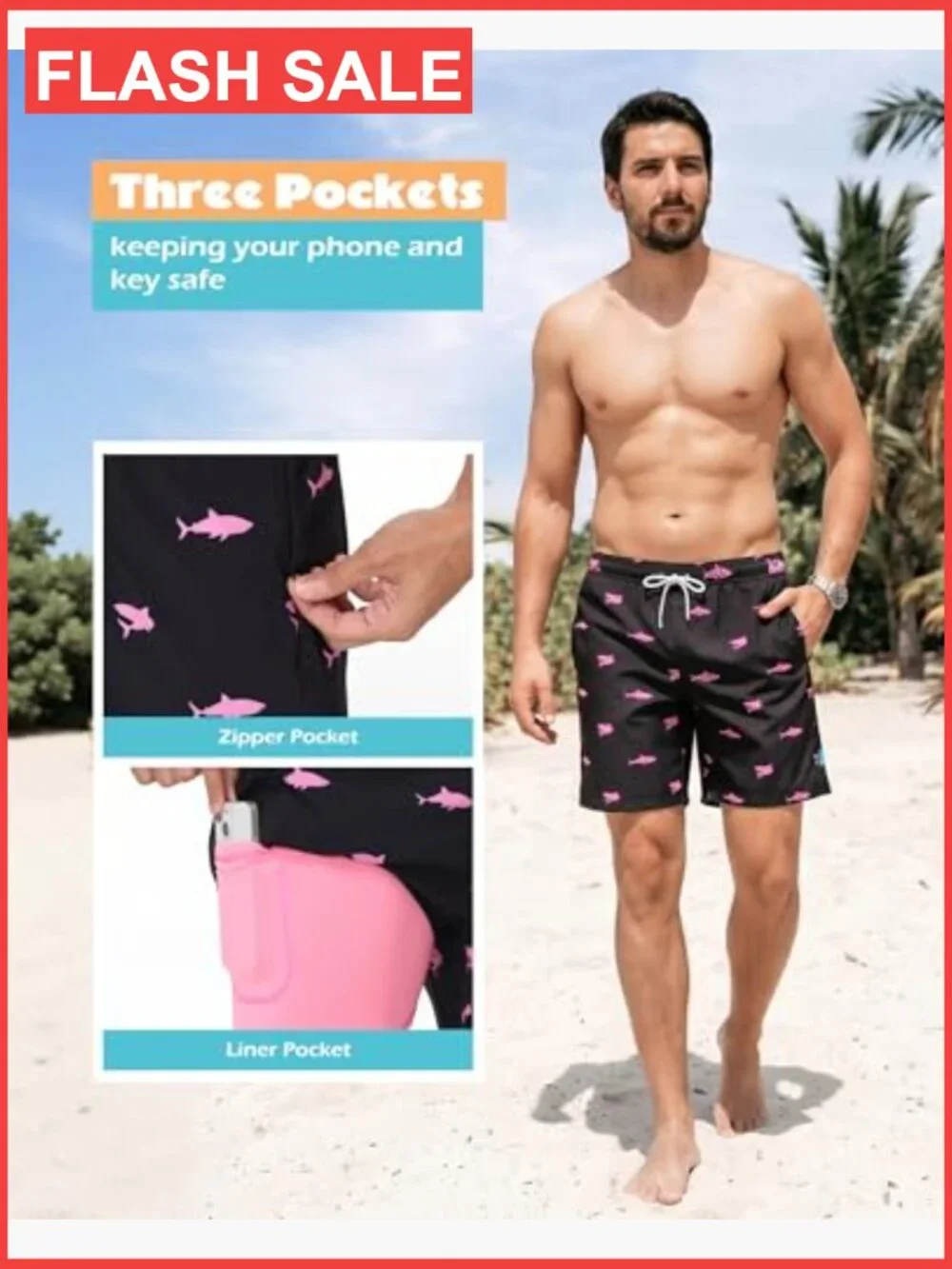 Mens Swim Trunks with Compression Liner – 7 Inch Quick Dry Board Shorts with